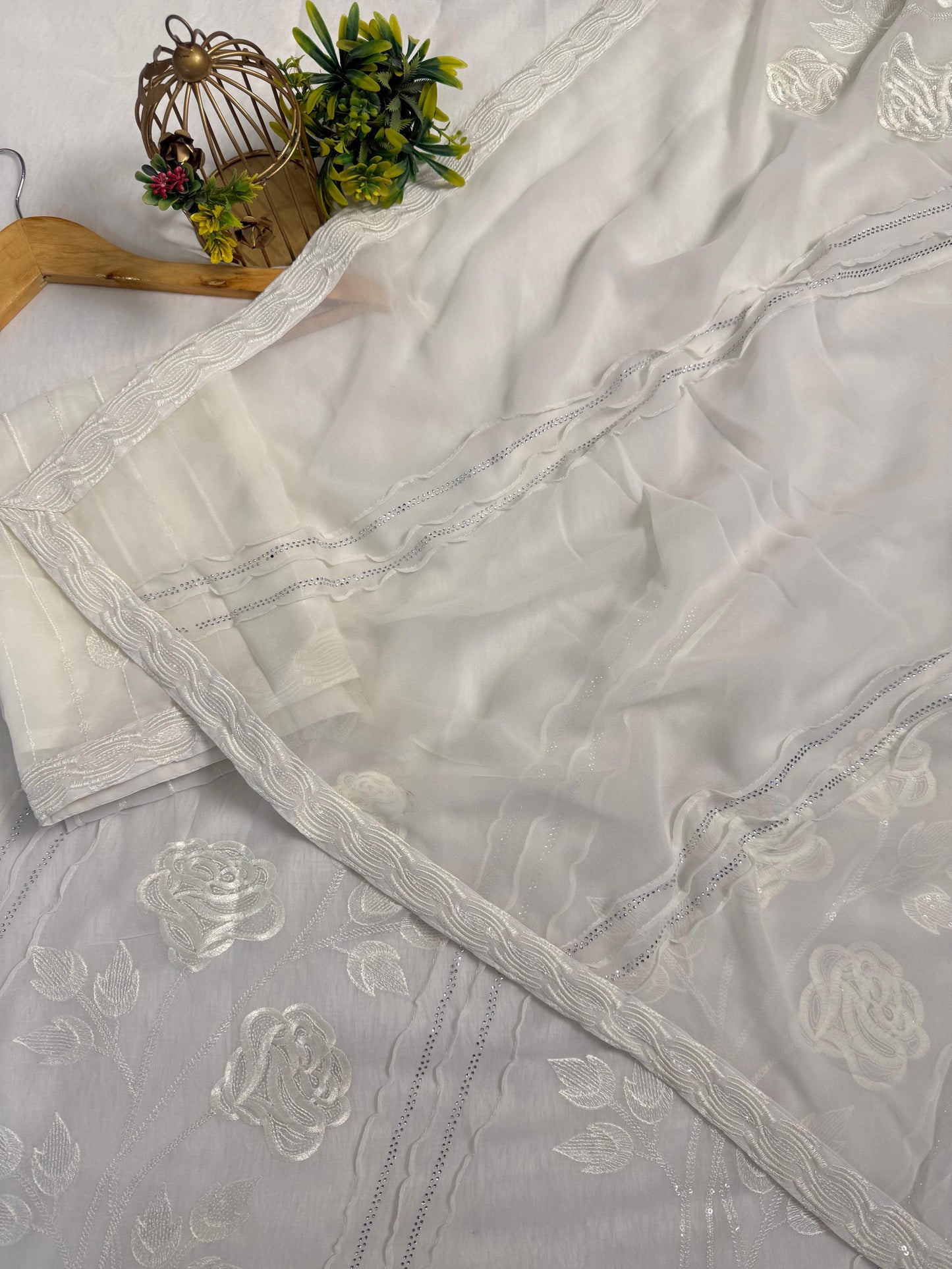 Gorgeous Diamond and Thread work with Sequence flower Saree