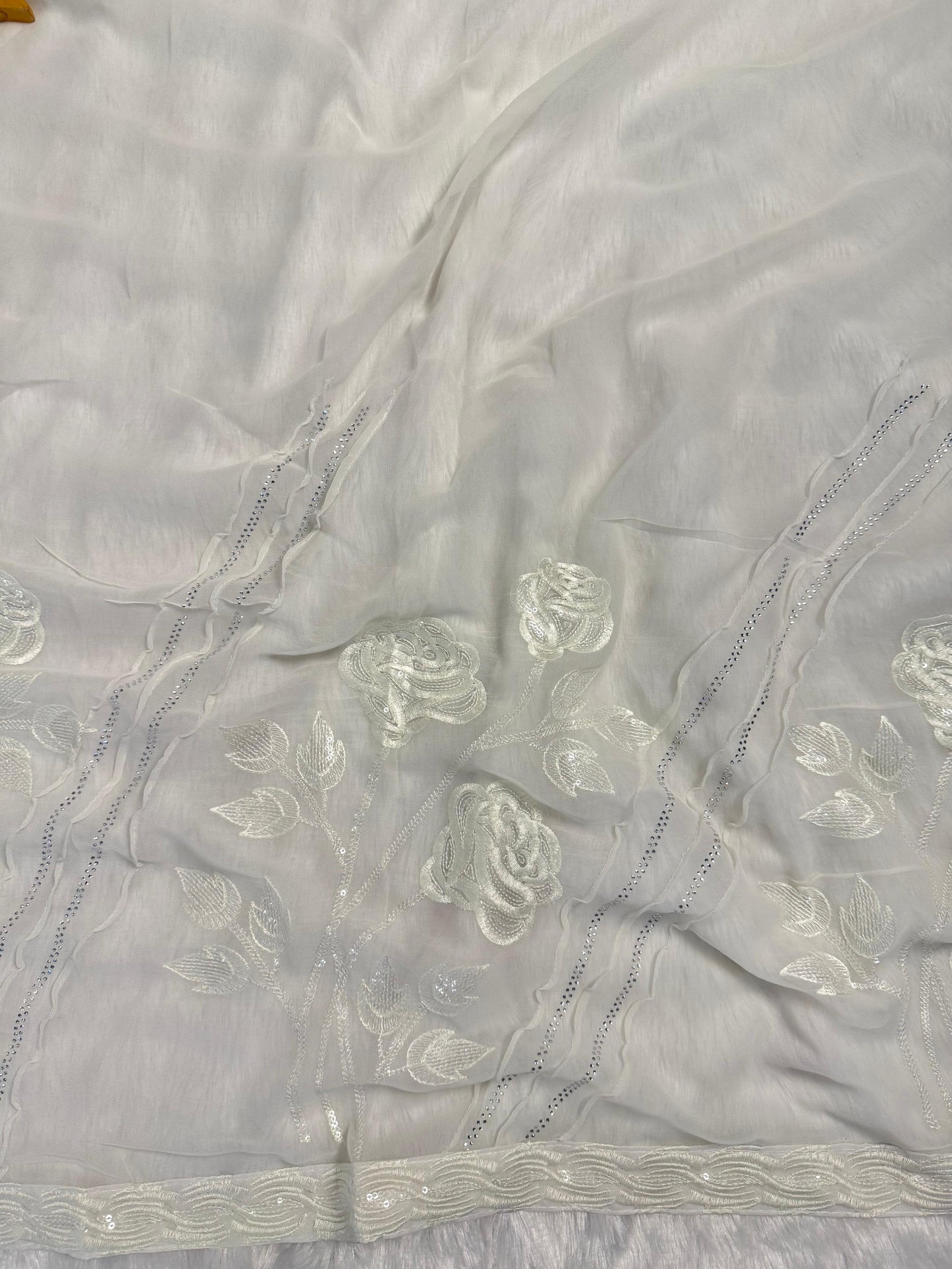 Gorgeous Diamond and Thread work with Sequence flower Saree
