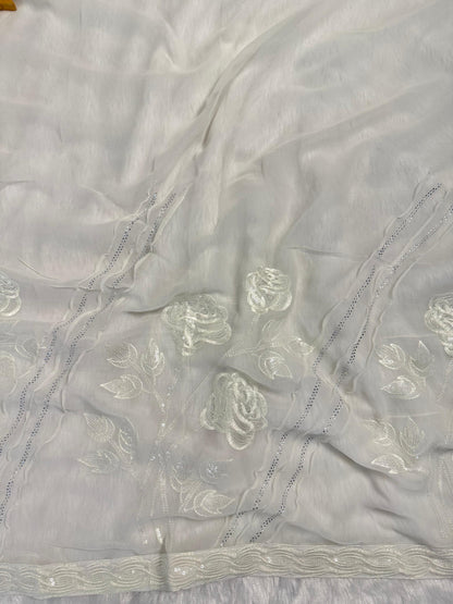 Gorgeous Diamond and Thread work with Sequence flower Saree