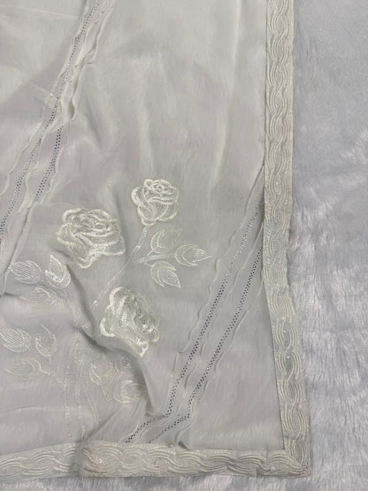 Gorgeous Diamond and Thread work with Sequence flower Saree