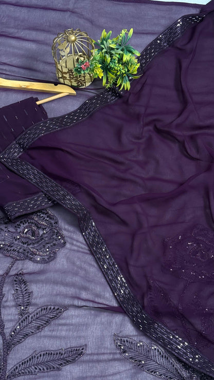 Luxury Heavy Beads Party Wear Saree