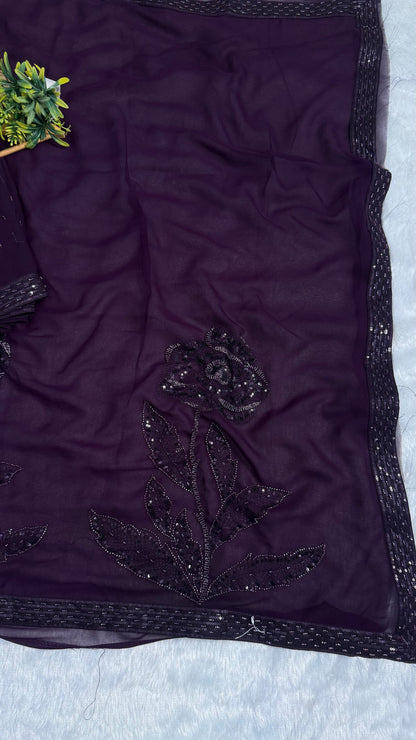 Luxury Heavy Beads Party Wear Saree