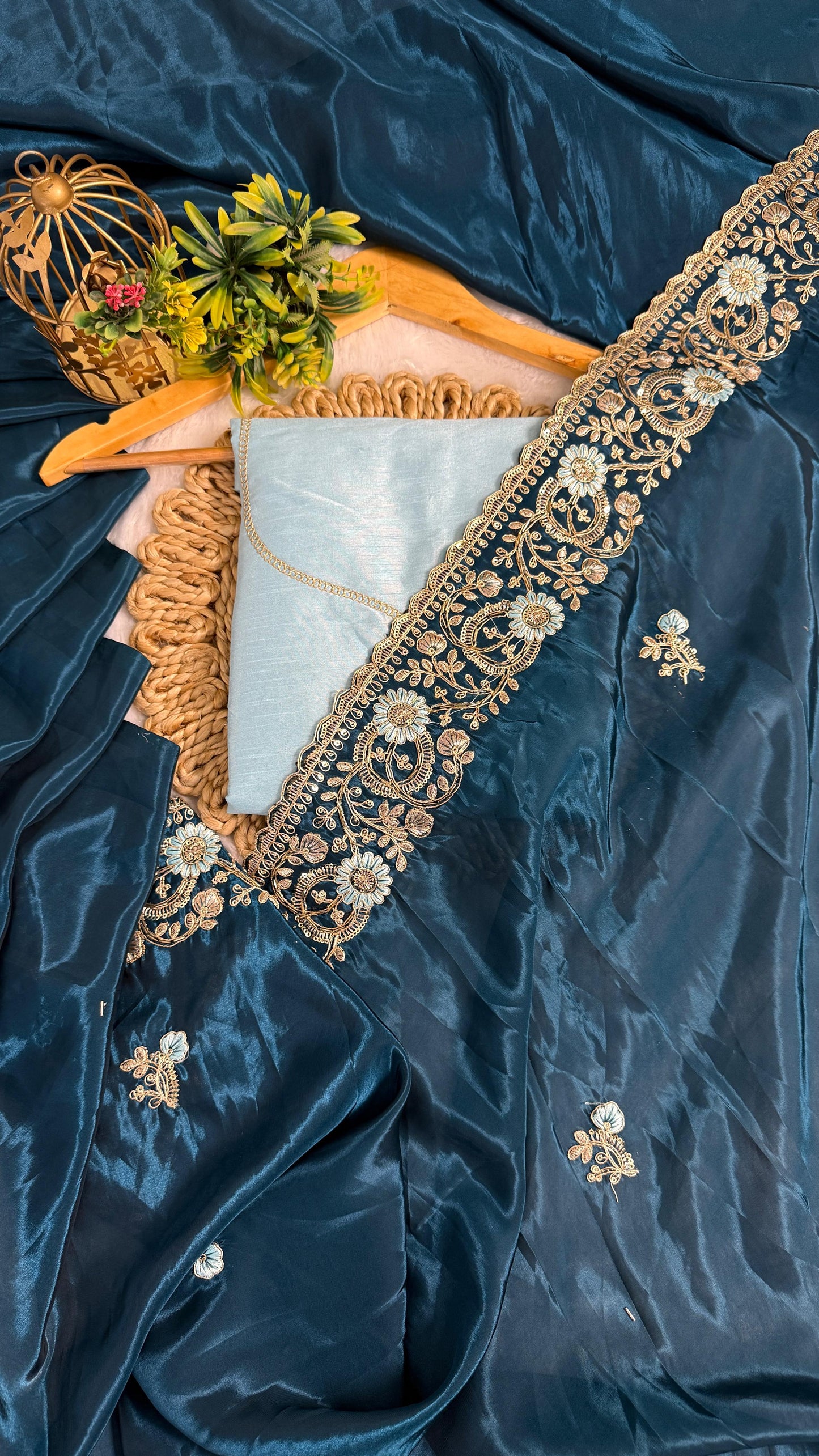Royal Heavy Pitta and Flower Work Saree
