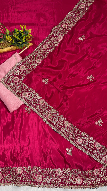 Royal Heavy Pitta and Flower Work Saree