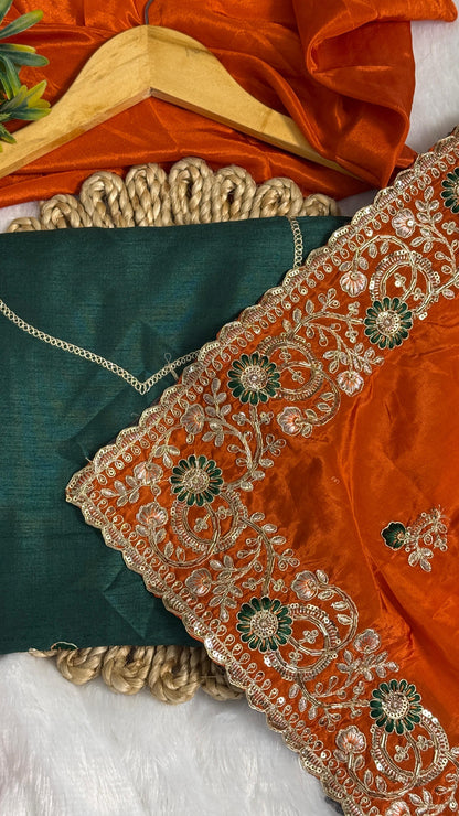 Royal Heavy Pitta and Flower Work Saree