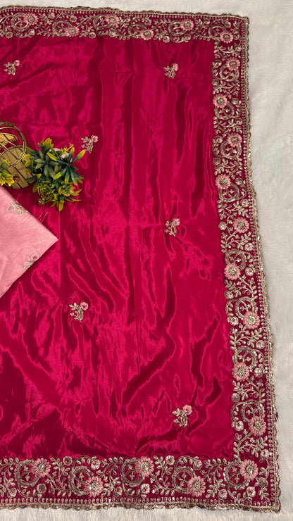 Royal Heavy Pitta and Flower Work Saree