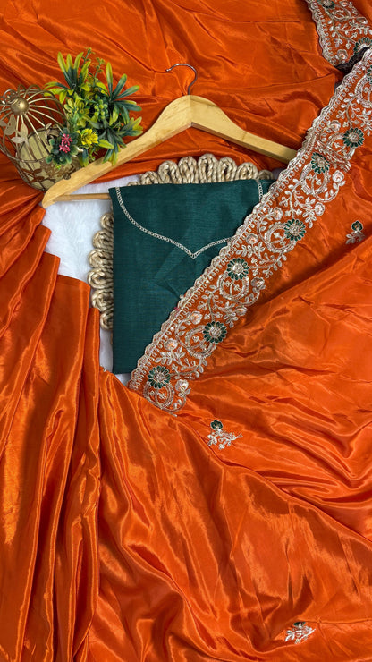 Royal Heavy Pitta and Flower Work Saree