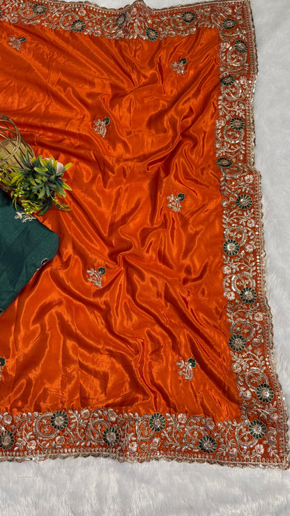 Royal Heavy Pitta and Flower Work Saree