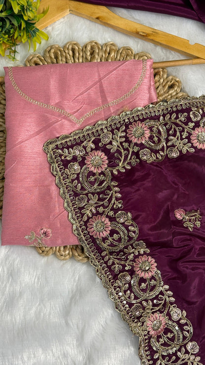 Royal Heavy Pitta and Flower Work Saree