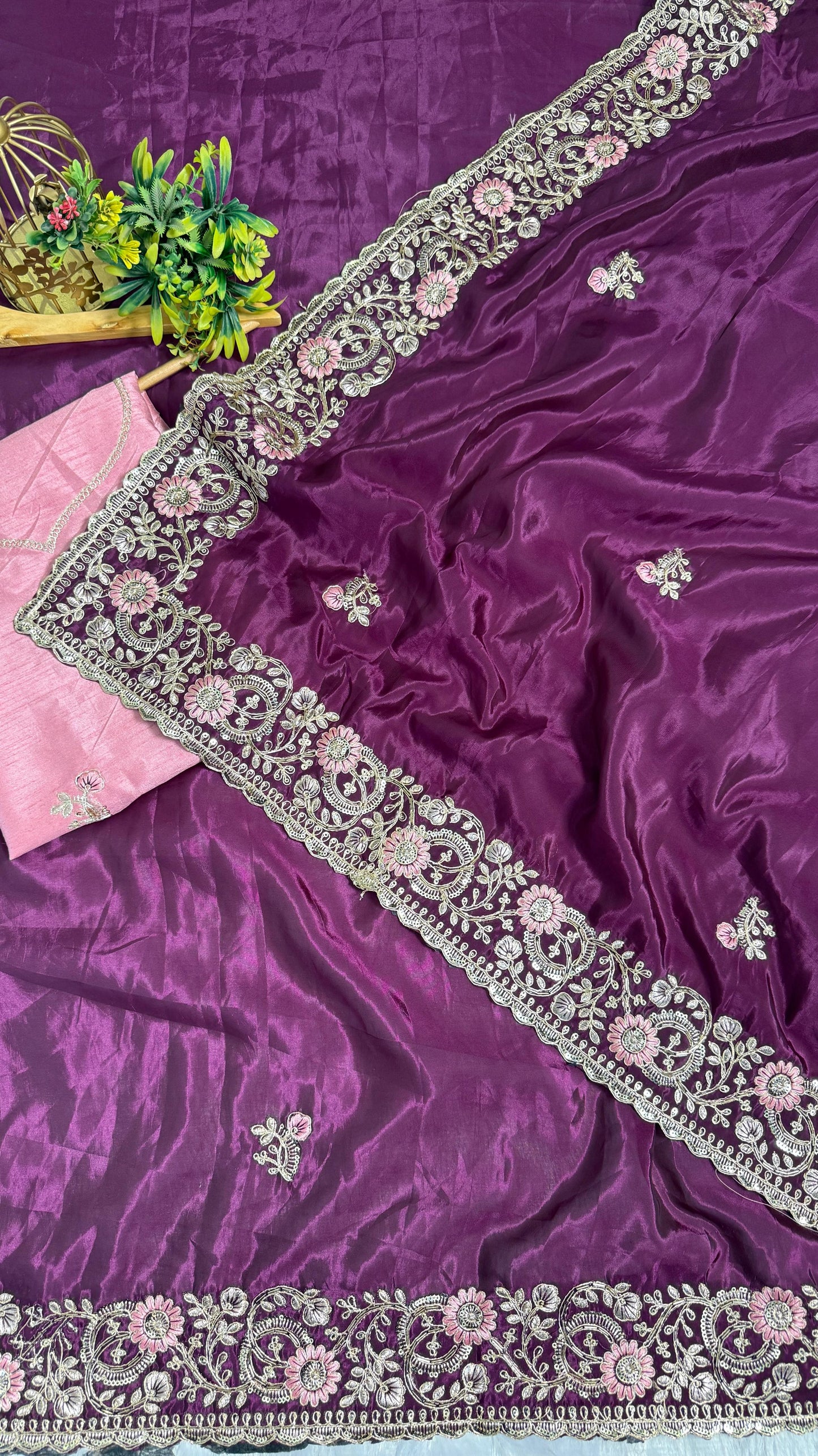Royal Heavy Pitta and Flower Work Saree