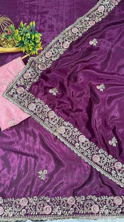 Royal Heavy Pitta and Flower Work Saree