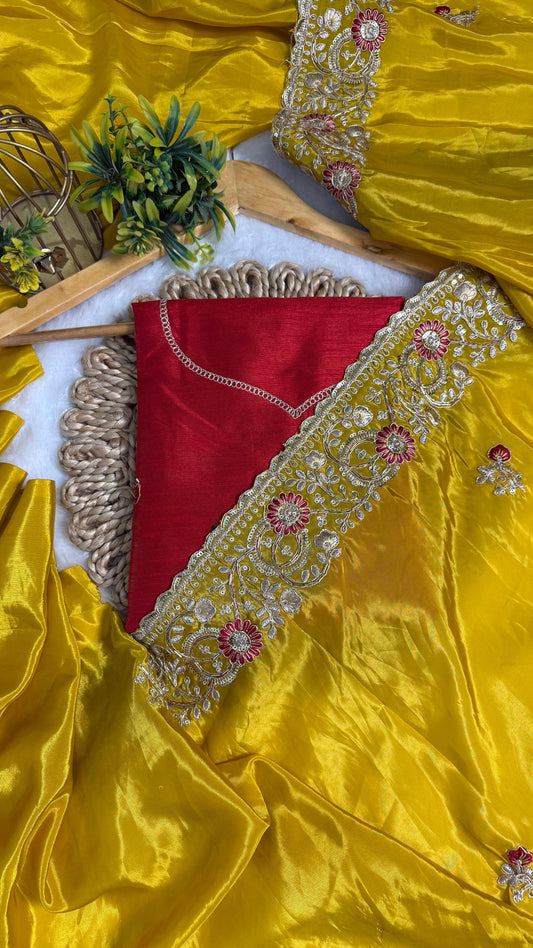 Royal Heavy Pitta and Flower Work Saree