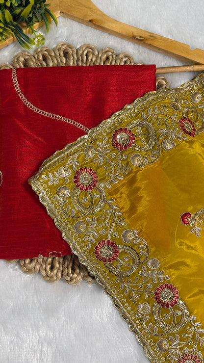 Royal Heavy Pitta and Flower Work Saree