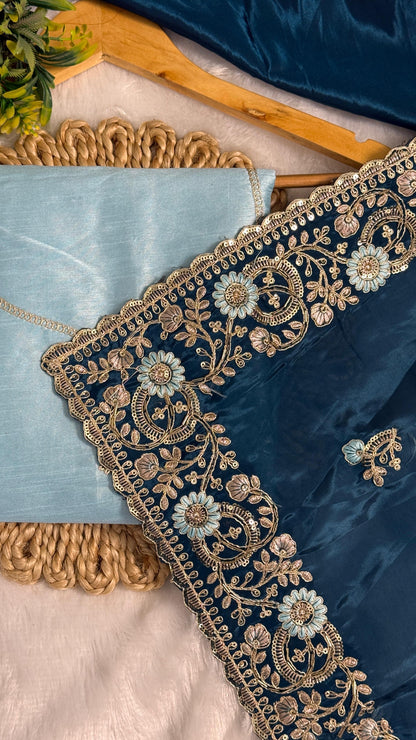 Royal Heavy Pitta and Flower Work Saree