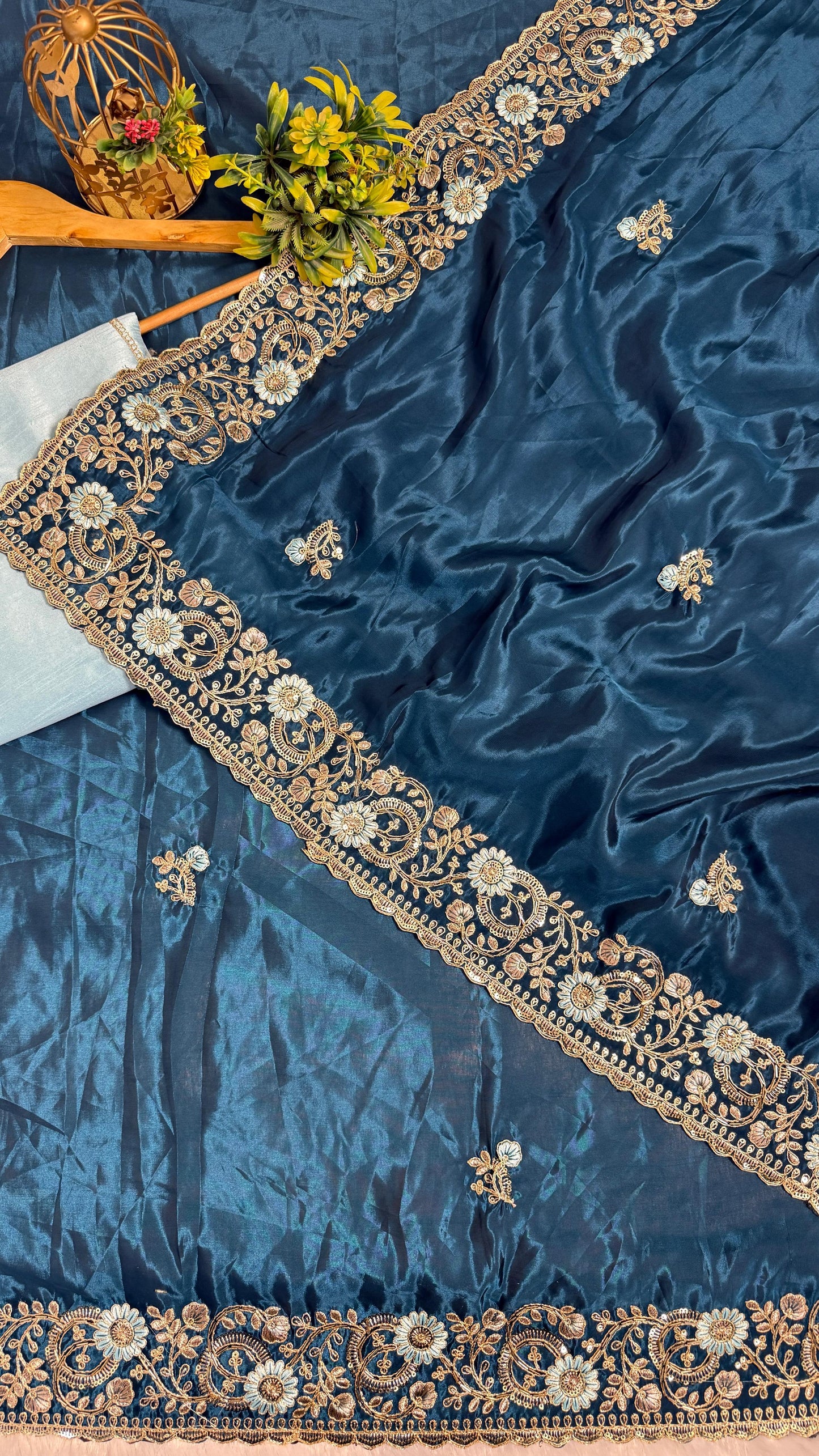 Royal Heavy Pitta and Flower Work Saree