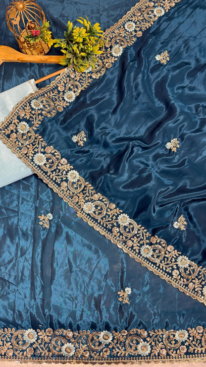 Royal Heavy Pitta and Flower Work Saree