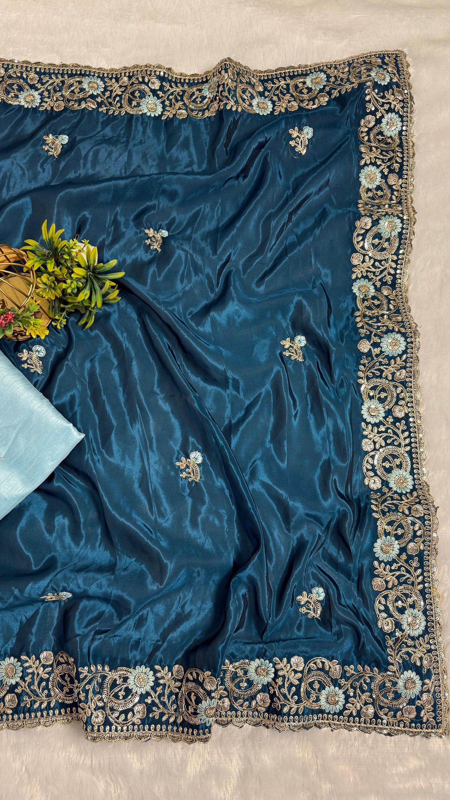 Royal Heavy Pitta and Flower Work Saree