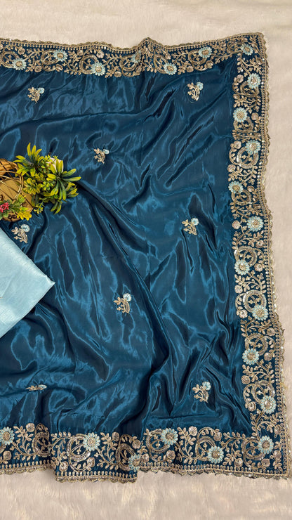 Royal Heavy Pitta and Flower Work Saree