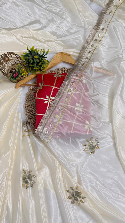 Beautiful Cream Saree with Gota Work (Different Blouse color)
