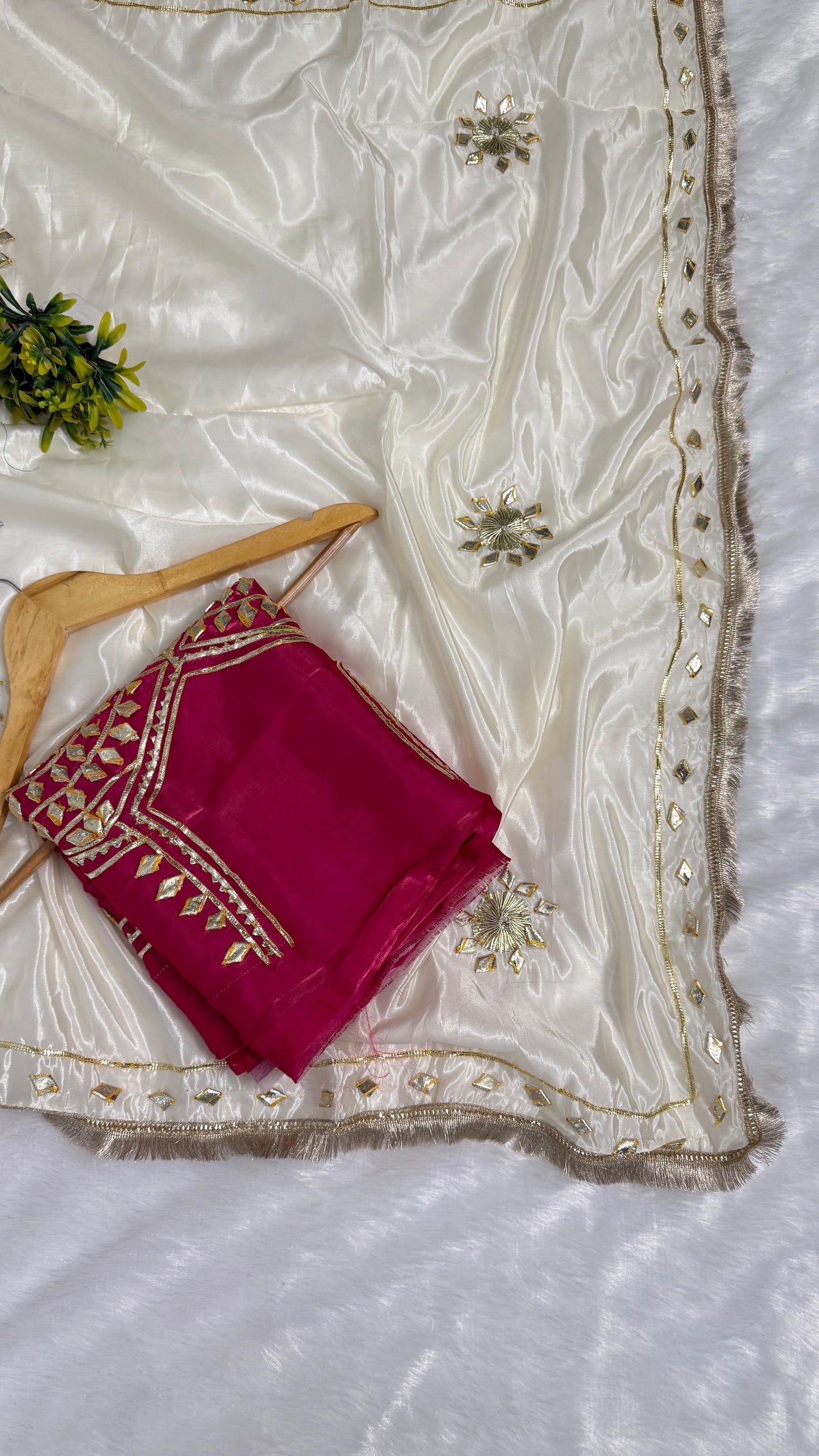 Beautiful Cream Saree with Gota Work (Different Blouse color)