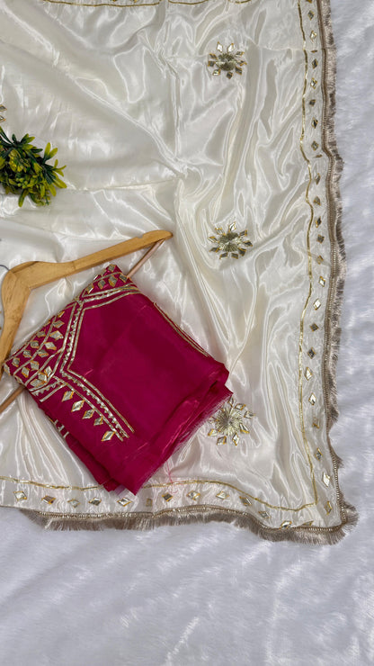 Beautiful Cream Saree with Gota Work (Different Blouse color)