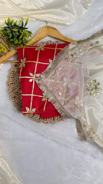 Beautiful Cream Saree with Gota Work (Different Blouse color)