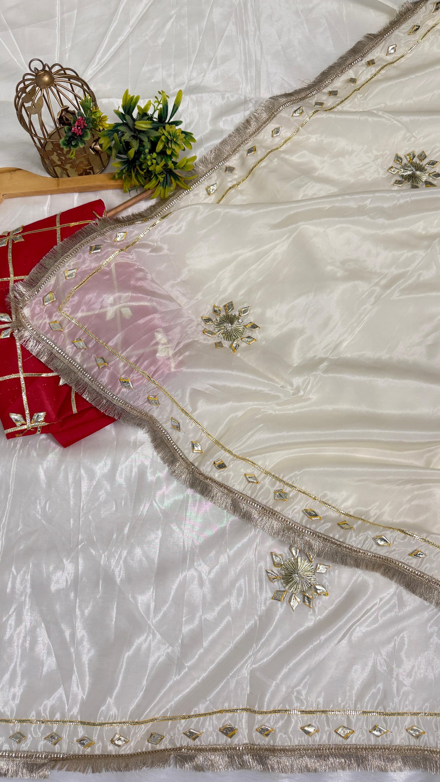Beautiful Cream Saree with Gota Work (Different Blouse color)