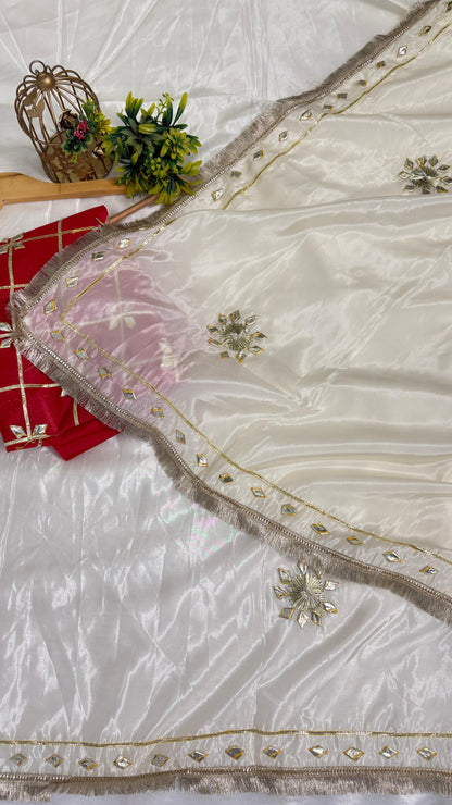 Beautiful Cream Saree with Gota Work (Different Blouse color)