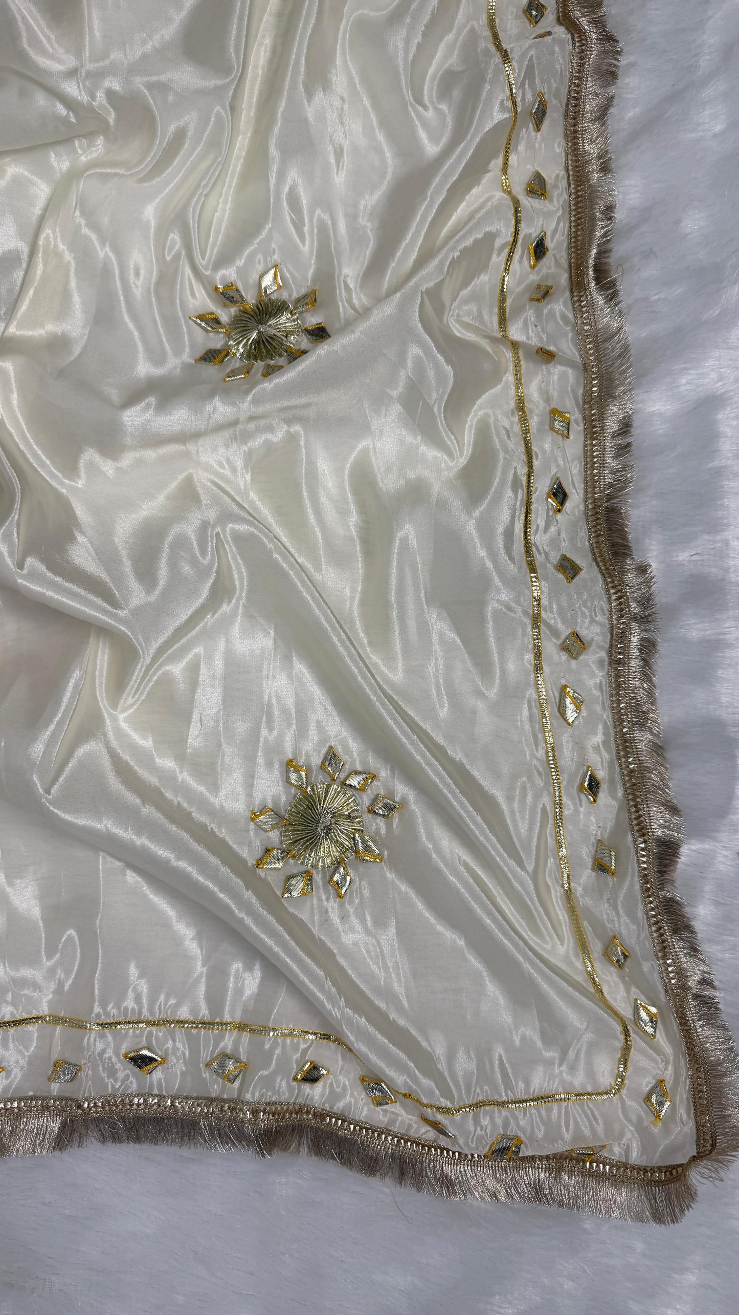 Beautiful Cream Saree with Gota Work (Different Blouse color)