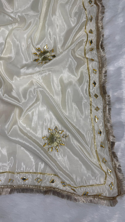 Beautiful Cream Saree with Gota Work (Different Blouse color)