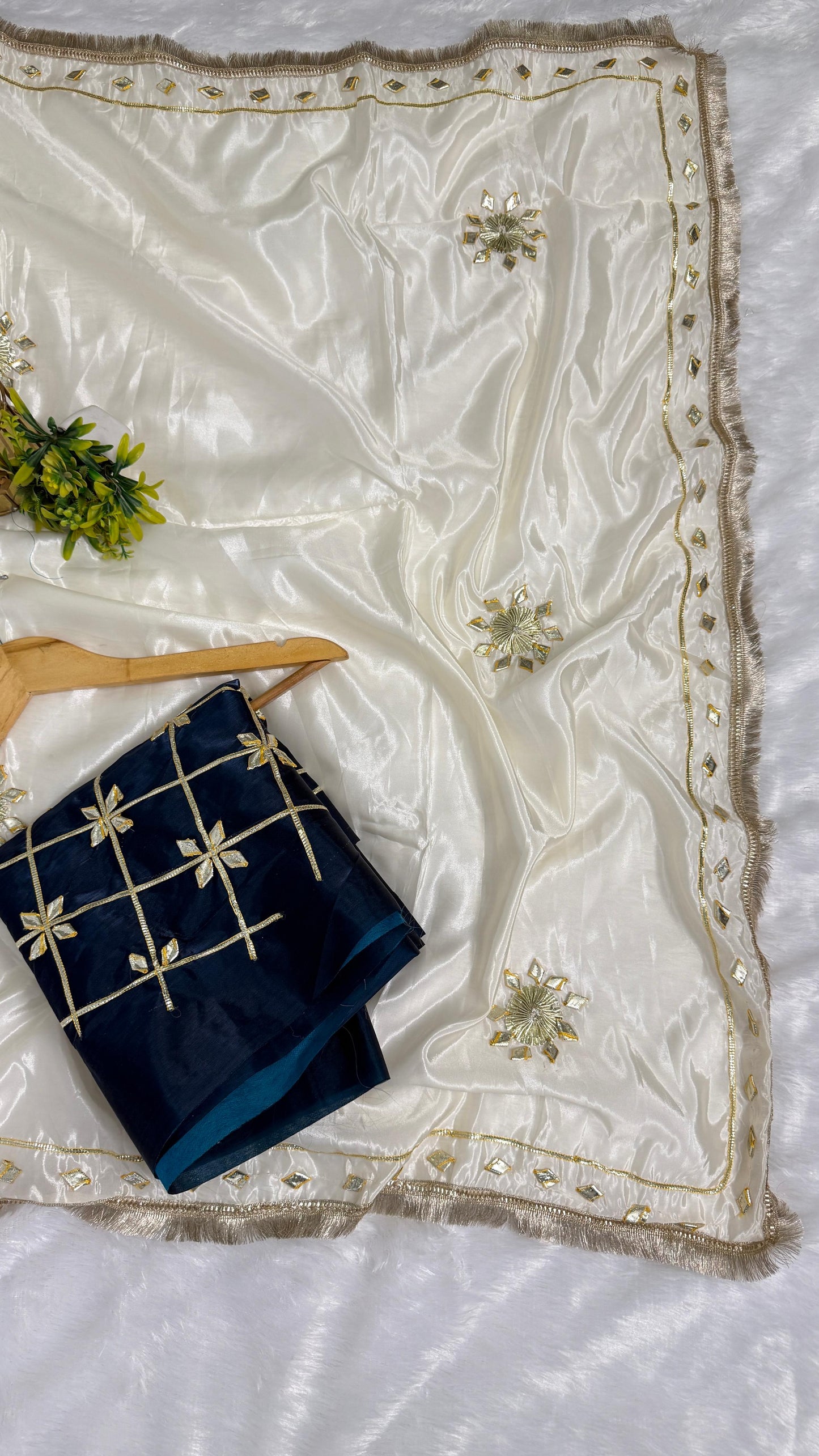 Beautiful Cream Saree with Gota Work (Different Blouse color)