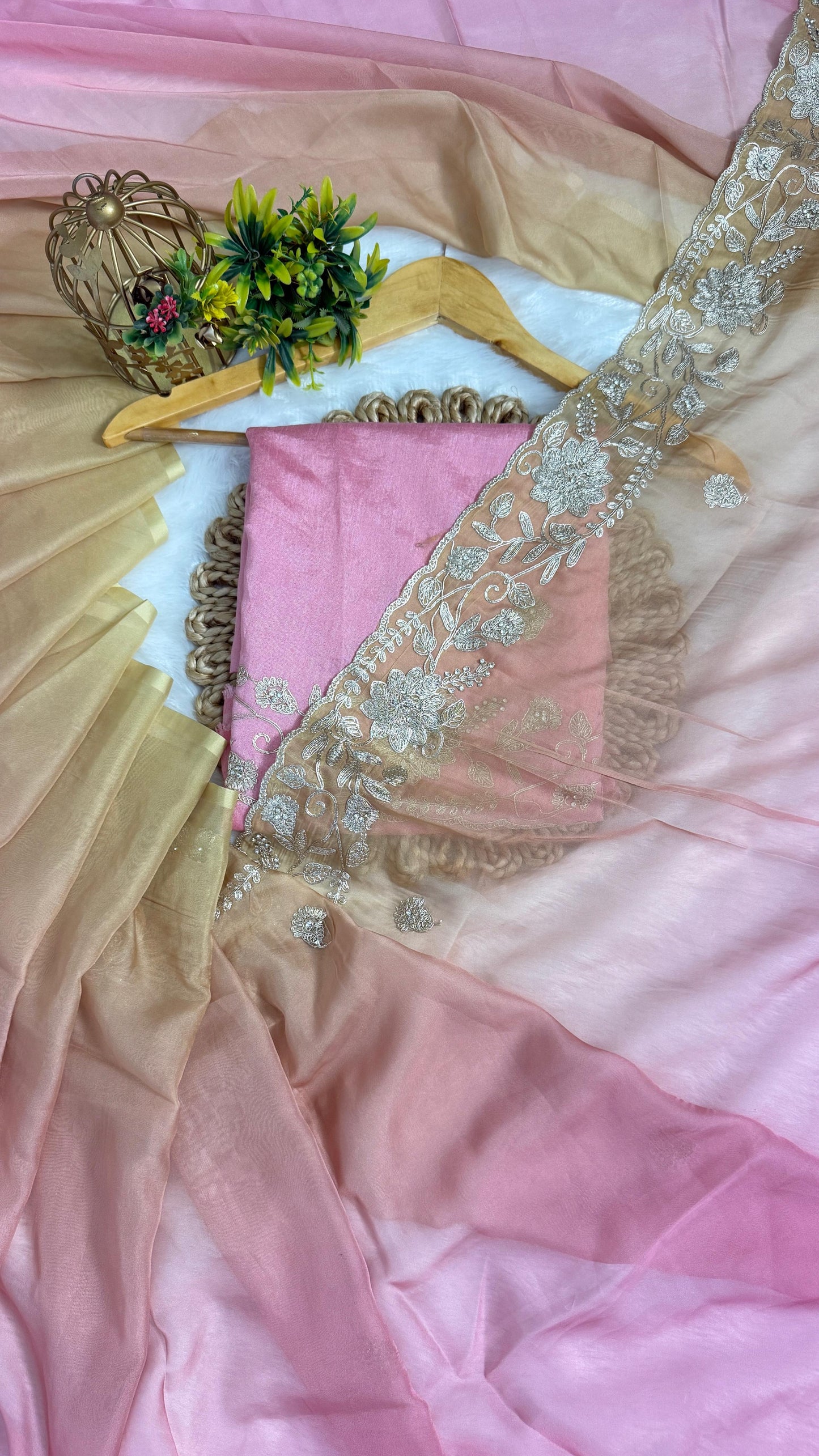 Fancy Shaded Color Pitta Work Saree