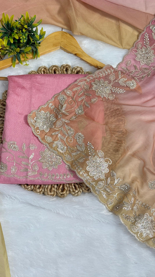 Fancy Shaded Color Pitta Work Saree