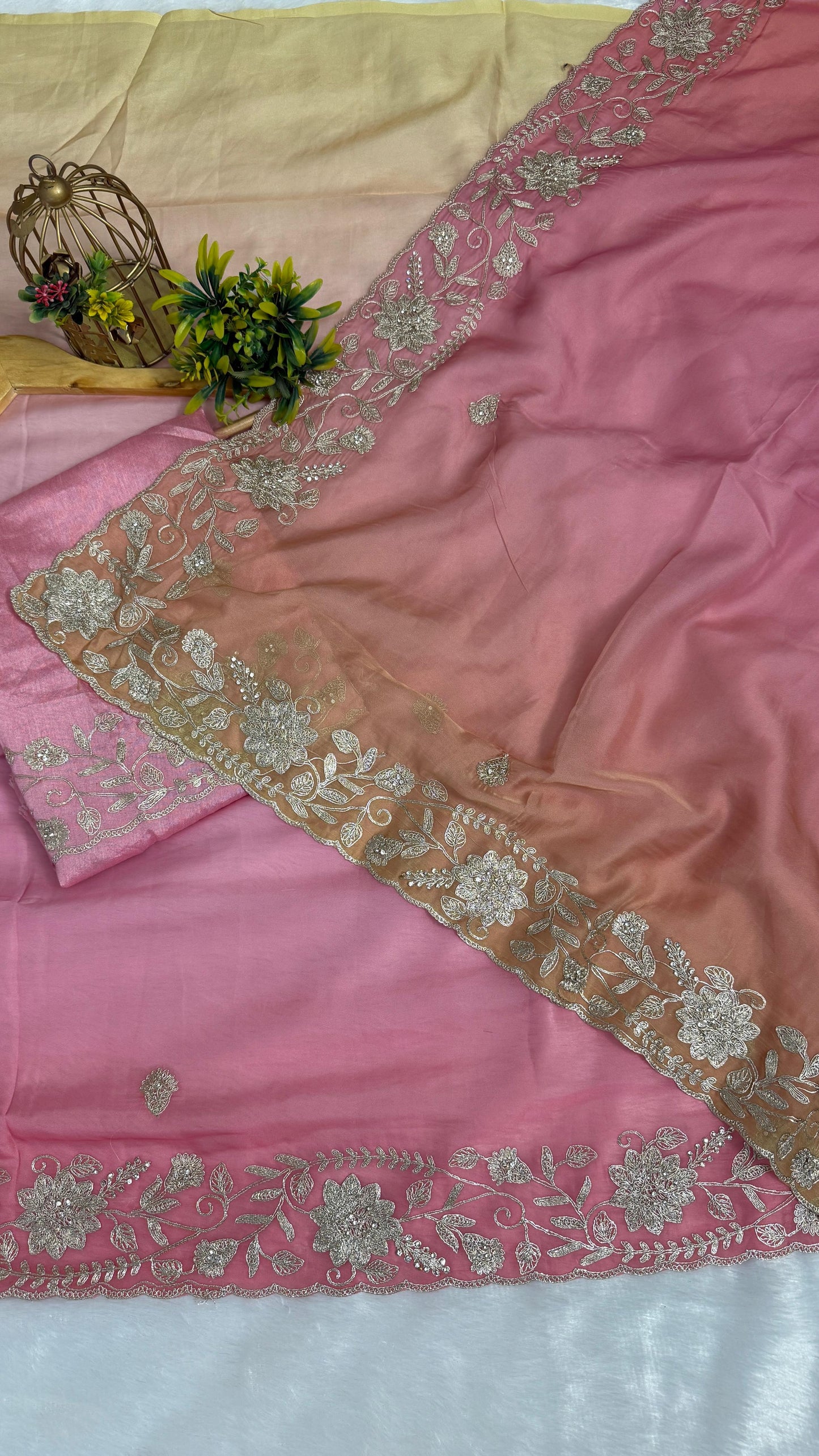 Fancy Shaded Color Pitta Work Saree