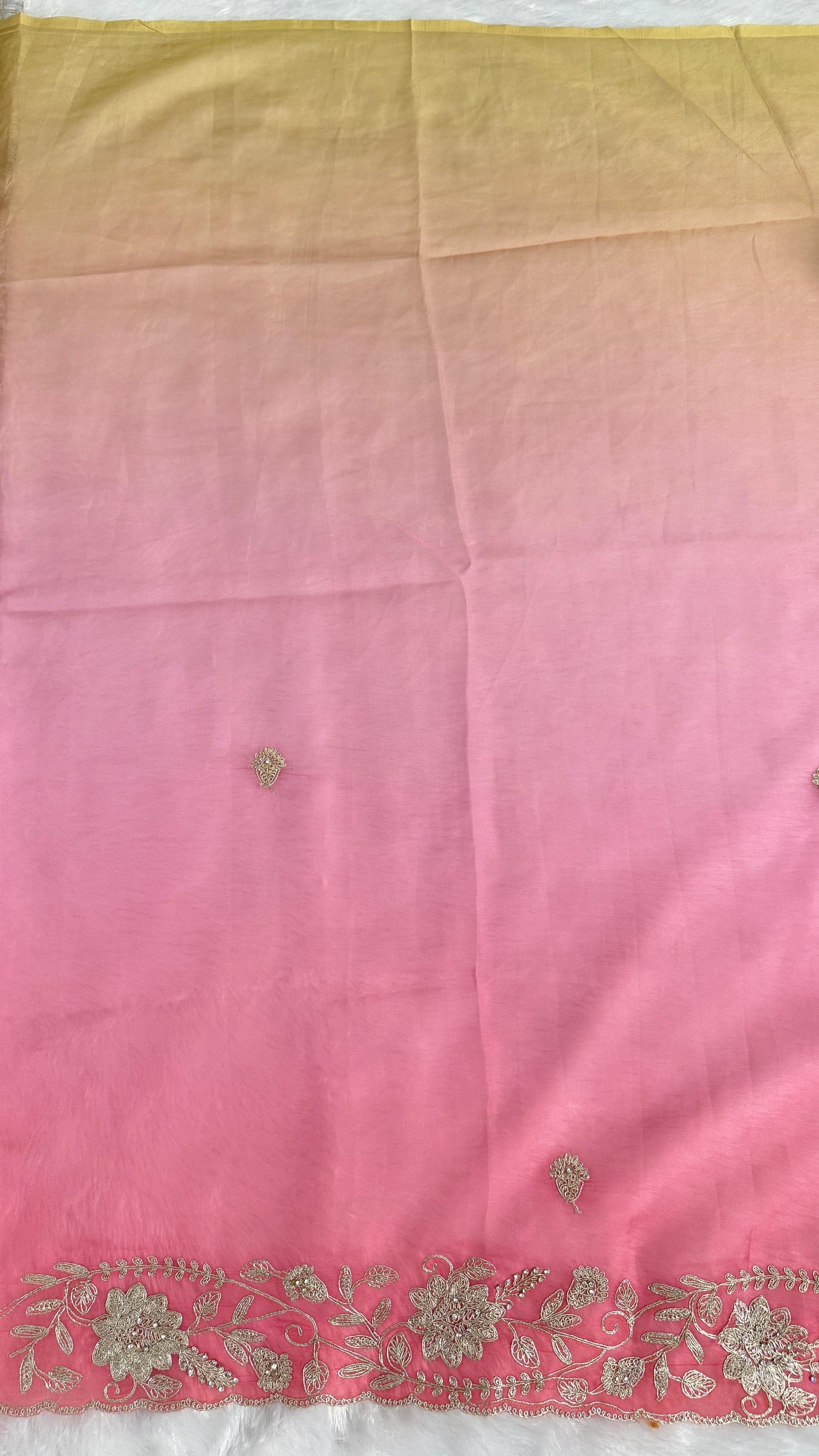 Fancy Shaded Color Pitta Work Saree