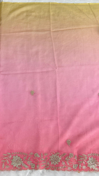 Fancy Shaded Color Pitta Work Saree