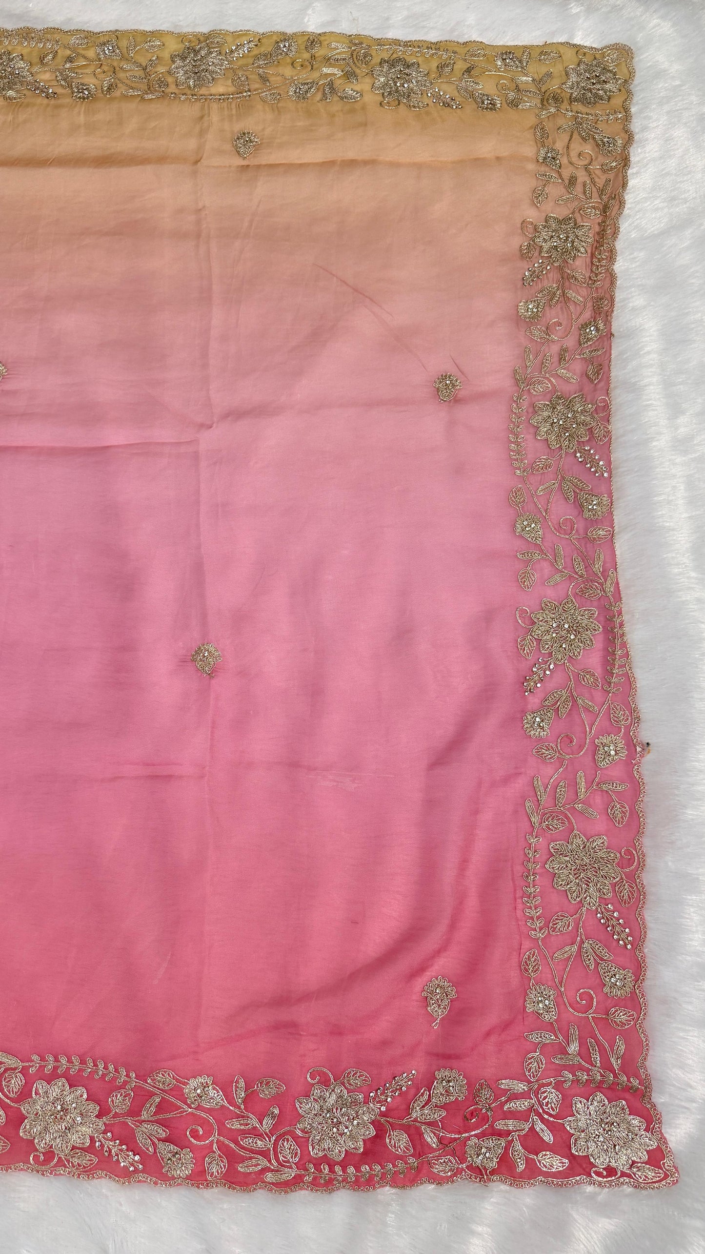 Fancy Shaded Color Pitta Work Saree