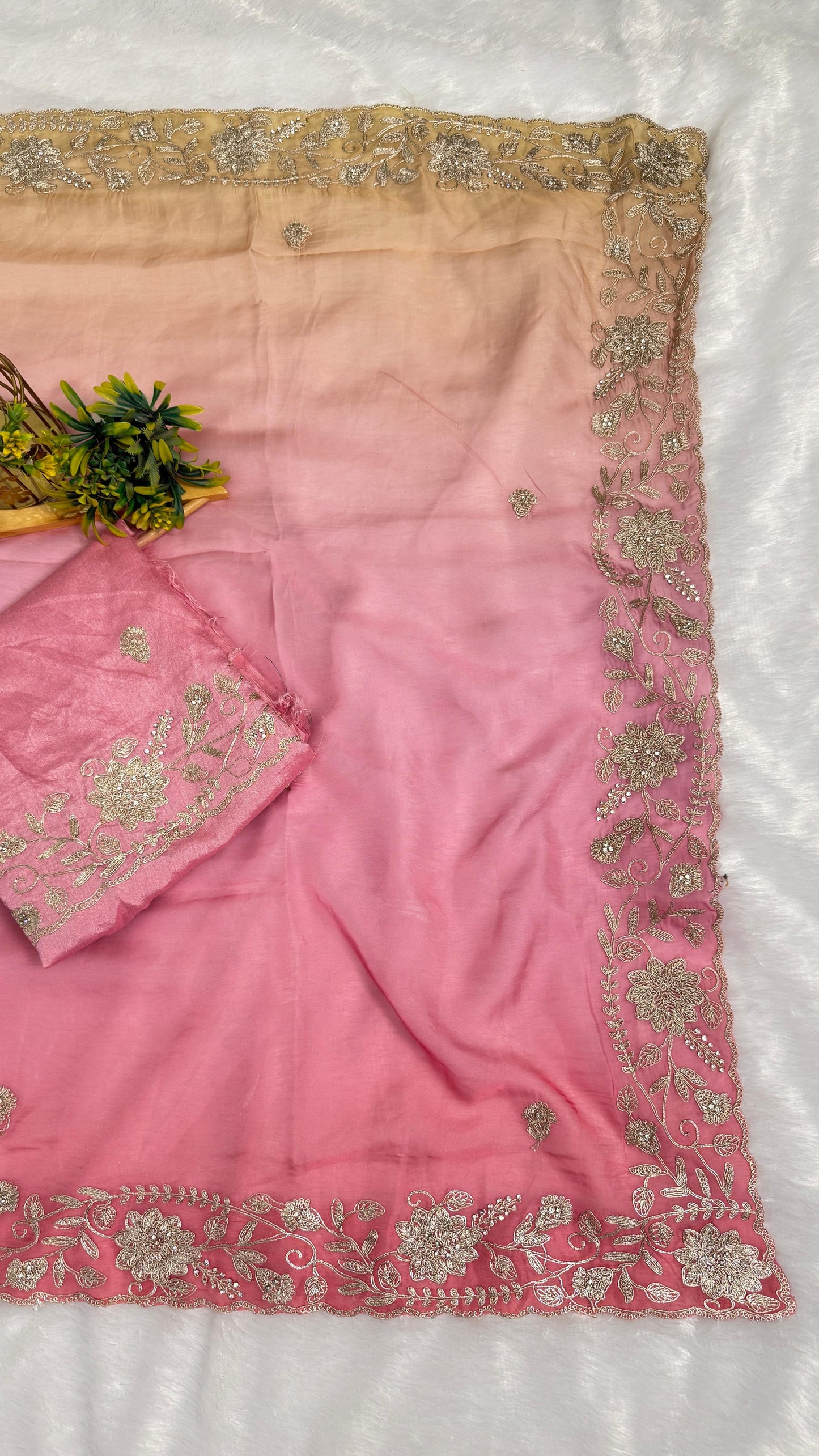 Fancy Shaded Color Pitta Work Saree