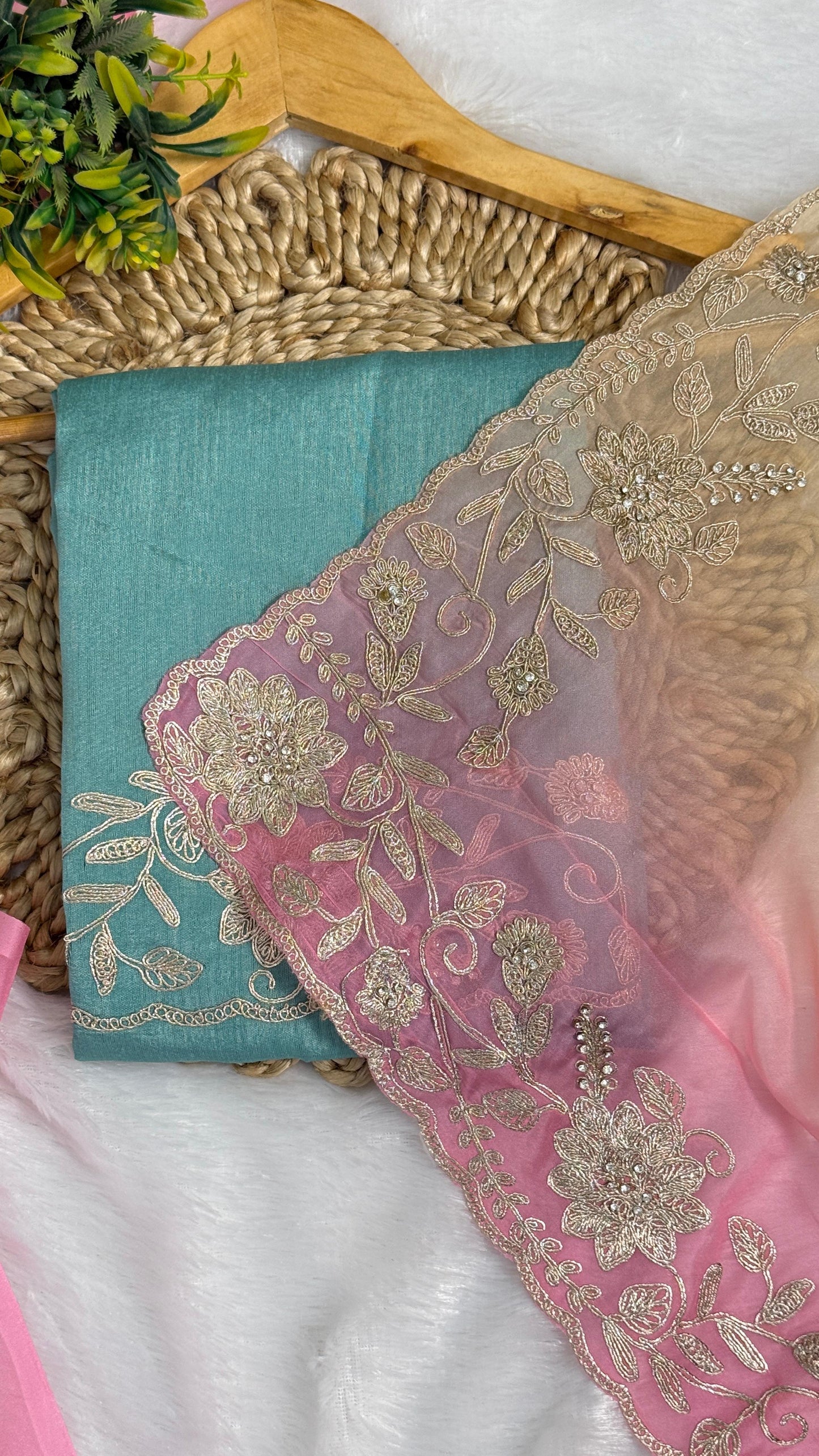 Fancy Shaded Color Pitta Work Saree