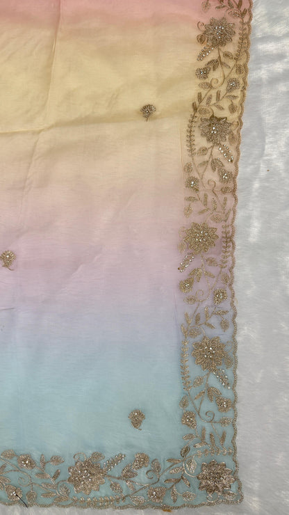 Fancy Shaded Color Pitta Work Saree
