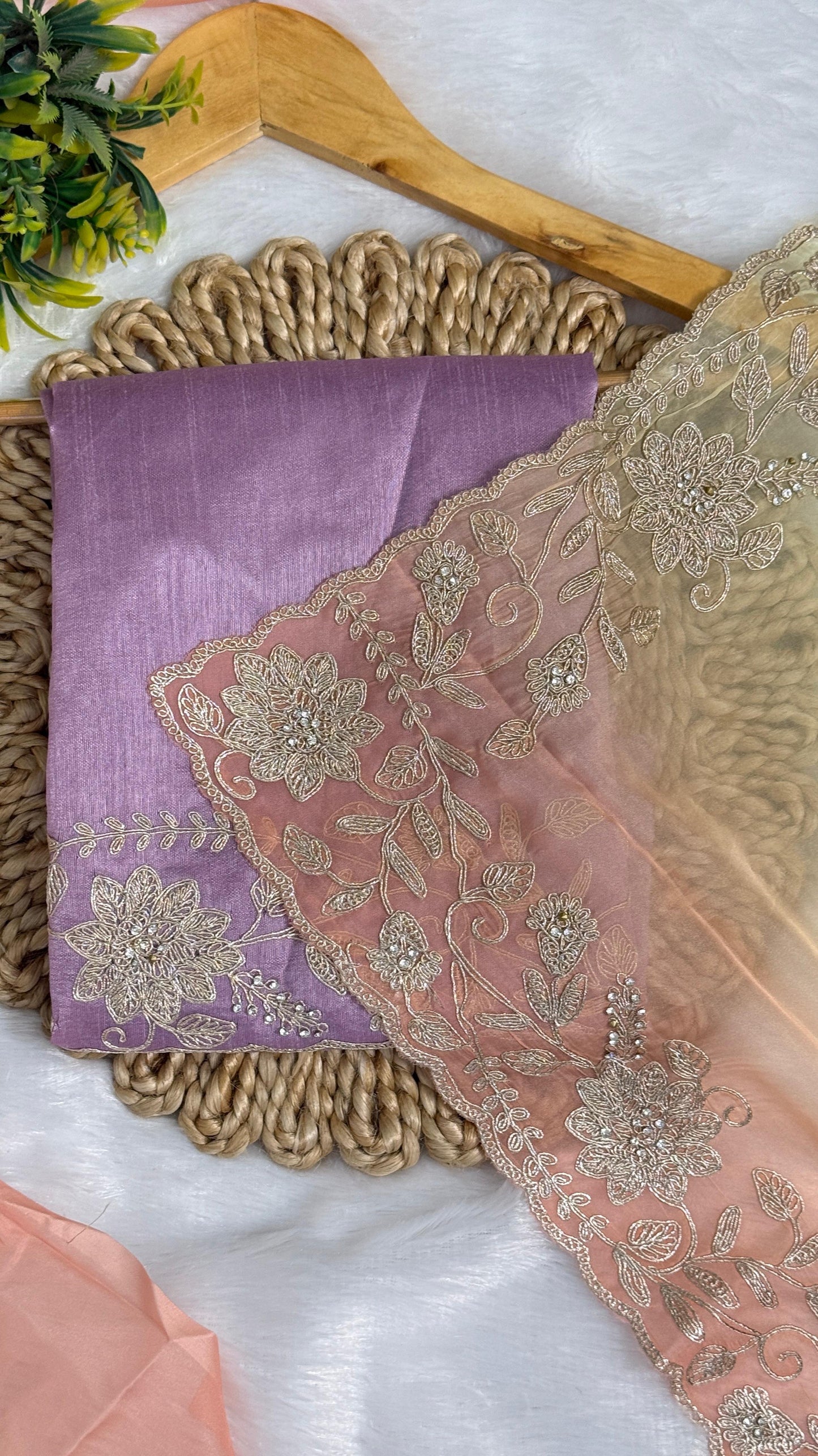 Fancy Shaded Color Pitta Work Saree