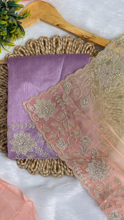 Fancy Shaded Color Pitta Work Saree