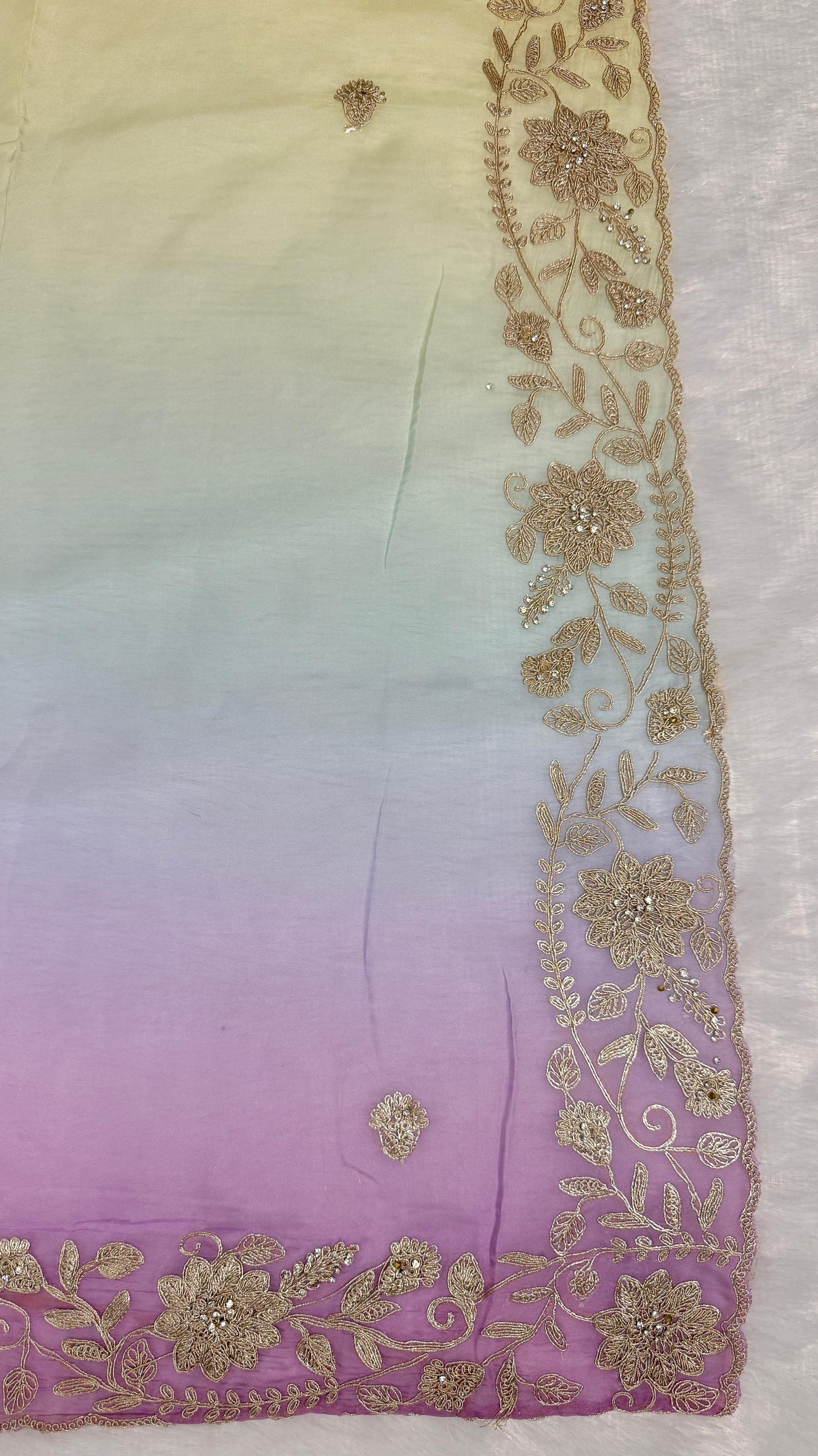 Fancy Shaded Color Pitta Work Saree