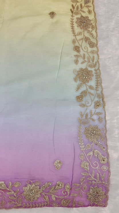 Fancy Shaded Color Pitta Work Saree