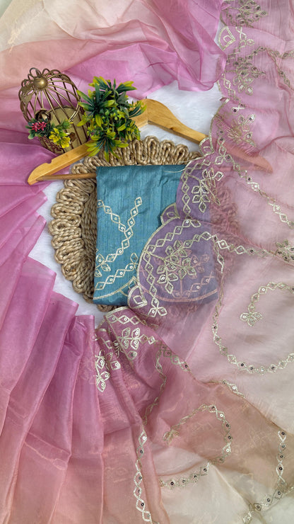Elegant Shaded Cutwork Saree