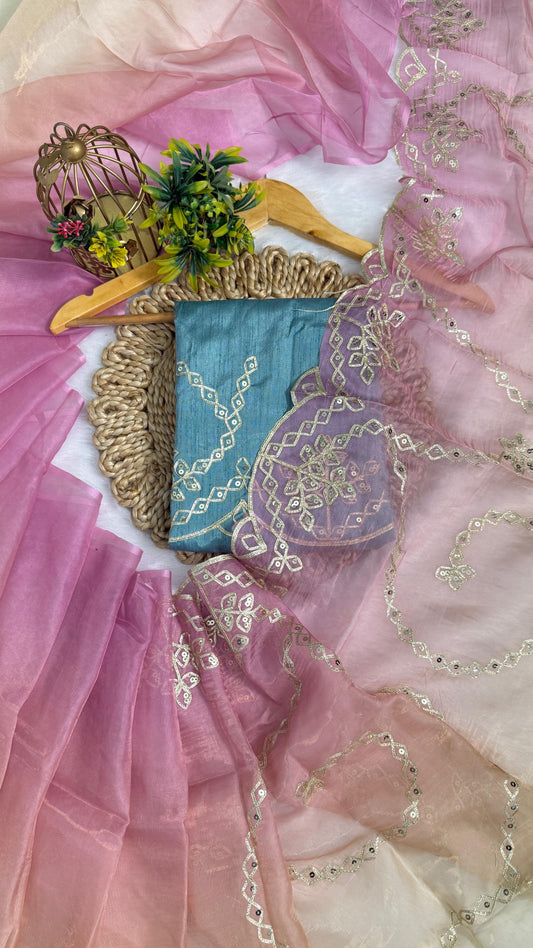 Elegant Shaded Cutwork Saree