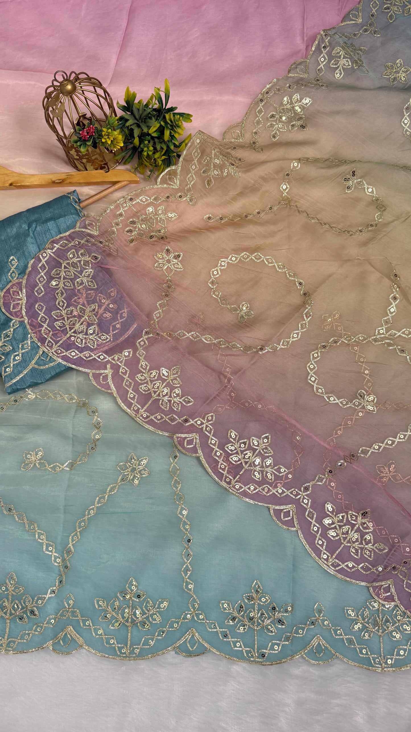 Elegant Shaded Cutwork Saree