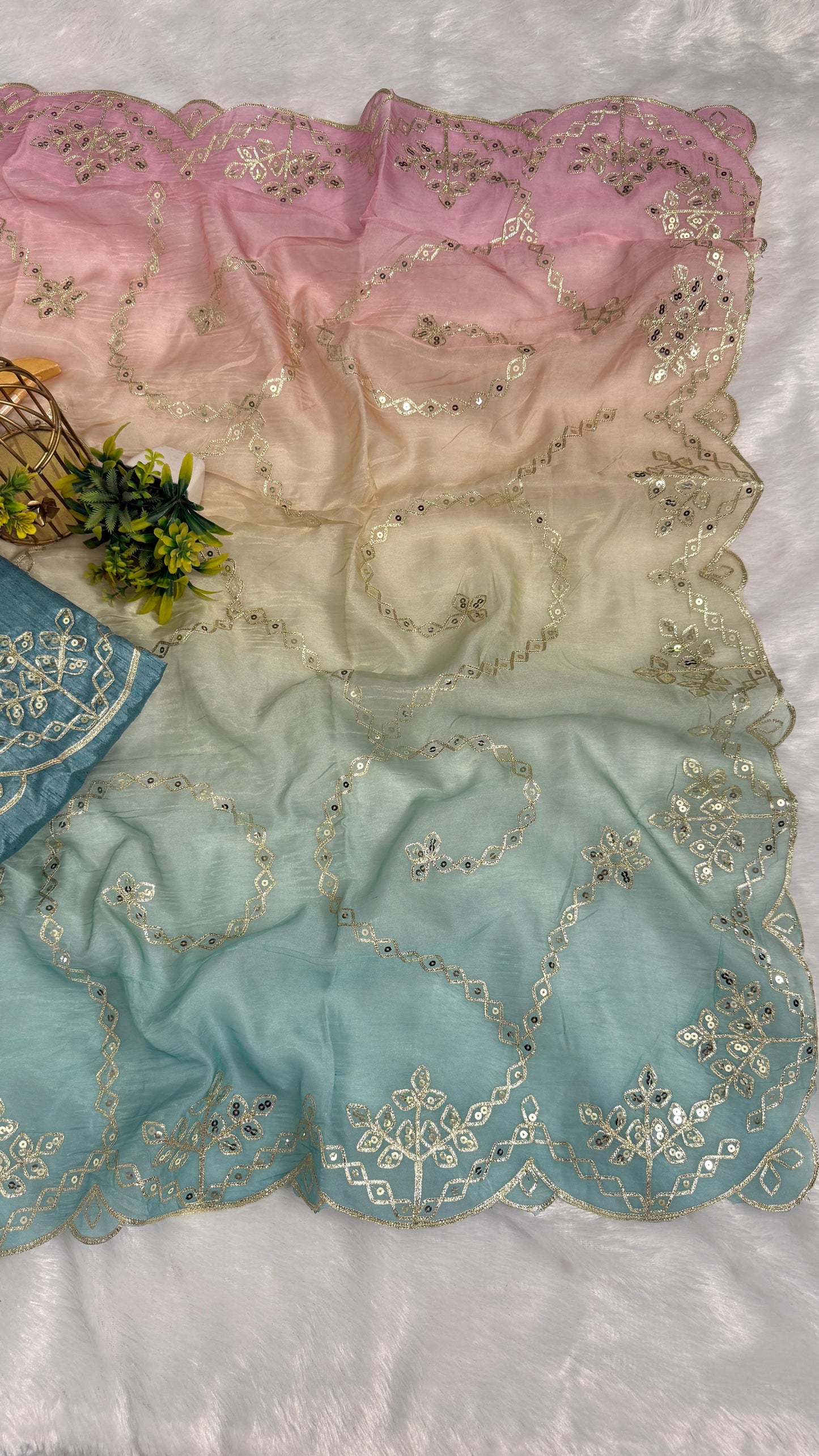 Elegant Shaded Cutwork Saree