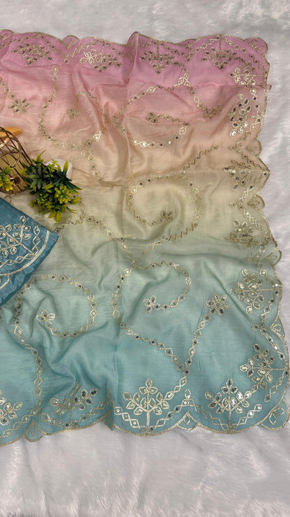 Elegant Shaded Cutwork Saree