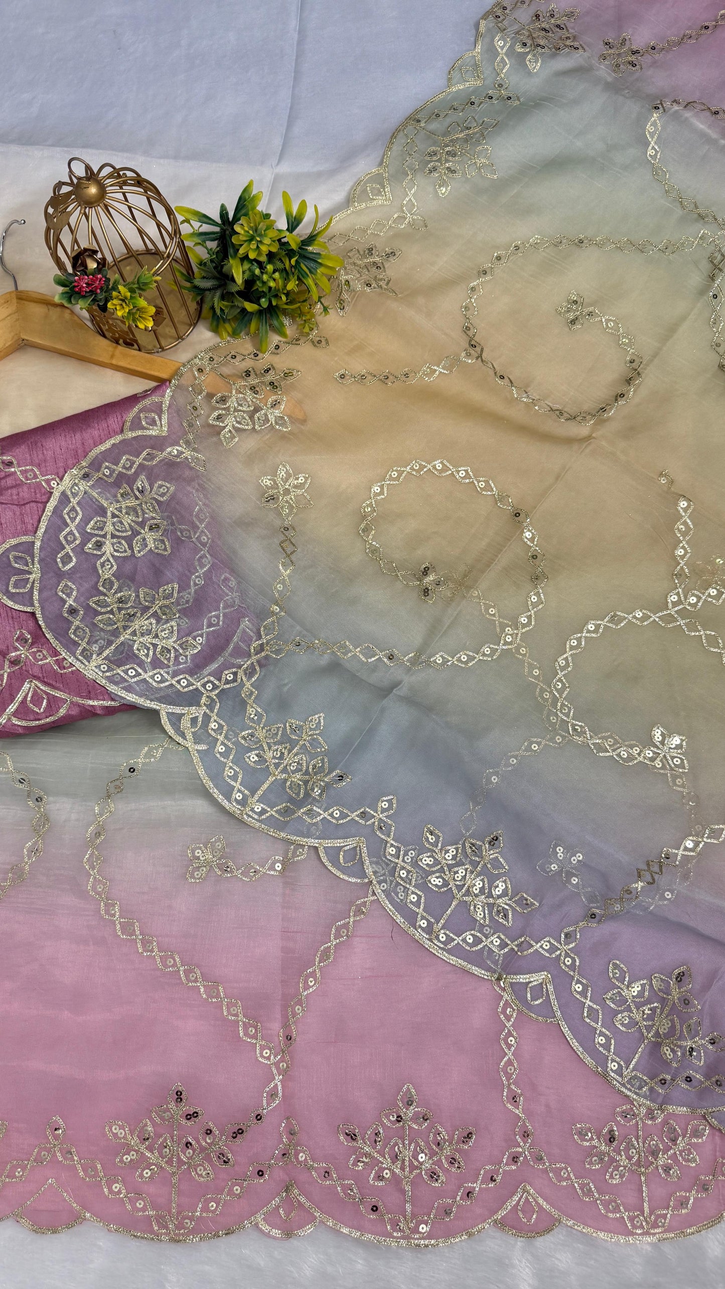 Elegant Shaded Cutwork Saree